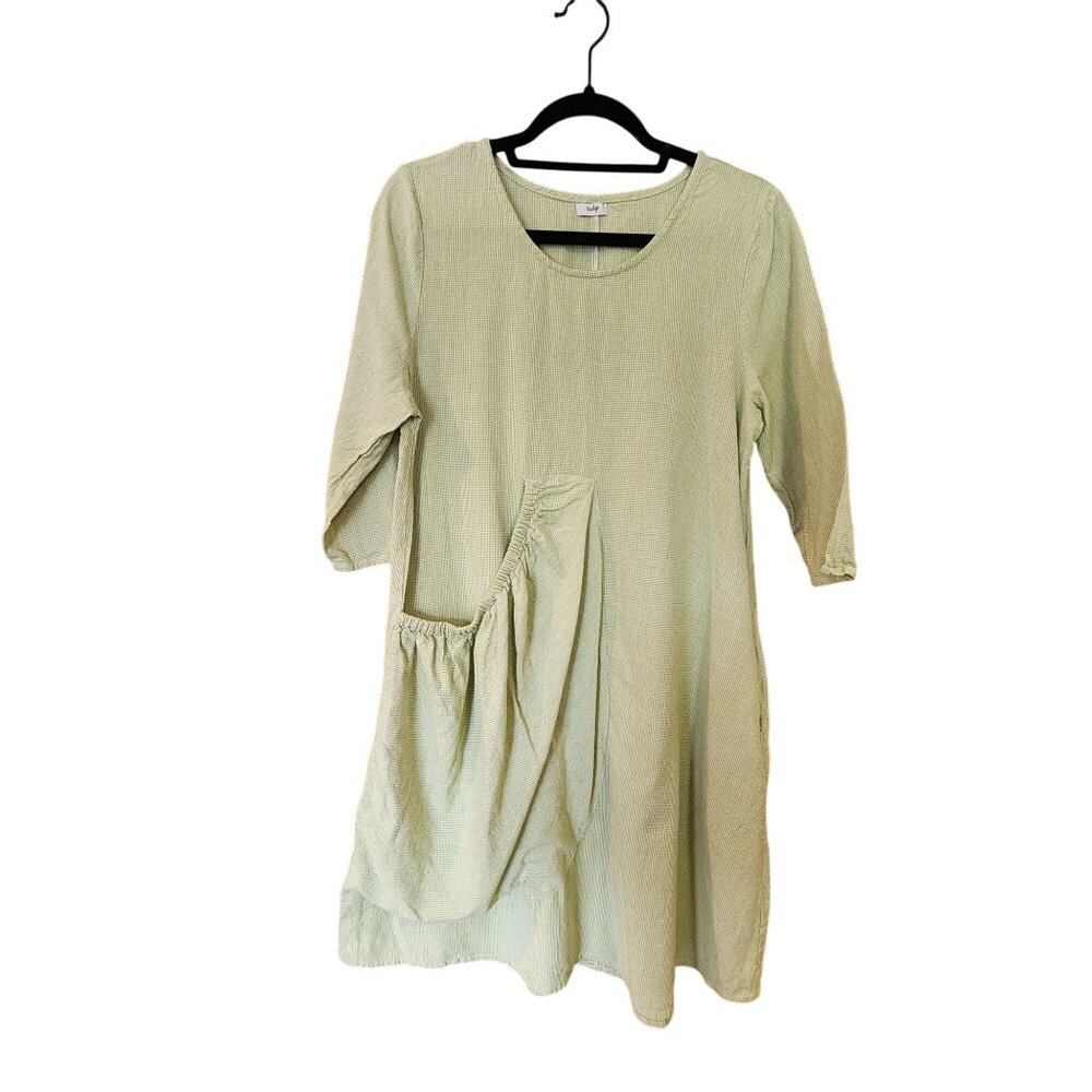 Tulip Womens Small Green Checkered Cotton Dress With Pockets Made In India